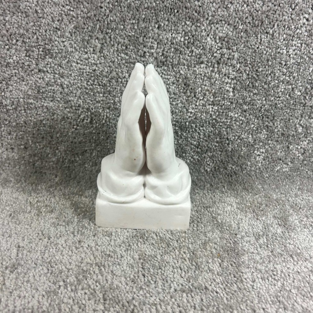 Praying Hands Figurine White Ceramic Religious Decor